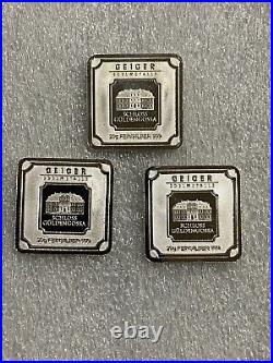 Lot of 3 x Geiger 20 Gram Silver Square Bars. 999 Fine Serial #s