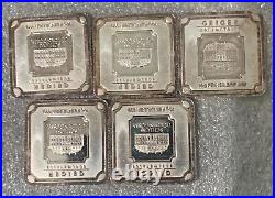 Lot of 5 Geiger Edelmetalle 10 gram. 999 Fine Silver Bar Square 50 Total Toned