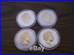 Lot of four solid silver Britannia Golden Silhouette proof coins, very rare