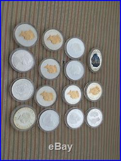 Lovely lot of 15 solid silver proof coins crown size australia fiji bermuda etc
