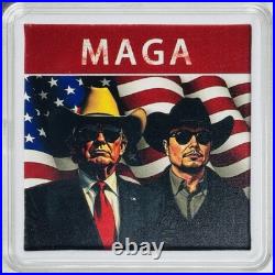 MAGA Trump / Elon 47th Colorized 1 oz. 999 Silver Art Square Bar in Capsule