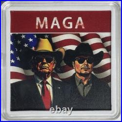 MAGA Trump / Elon 47th Colorized 1 oz. 999 Silver Art Square Bar in Capsule