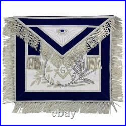 MASTER MASON Silver Embroidered Apron square compass with G Blue