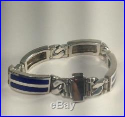 MENS Vintage ITALY Solid 800 Sterling Silver & Enamel Link Bracelet Sz 7 B64