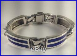 MENS Vintage ITALY Solid 800 Sterling Silver & Enamel Link Bracelet Sz 7 B64