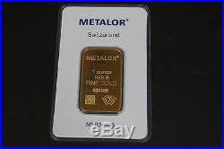 METALOR 1 oz ONE OUNCE 1oz 999.9 FINE solid GOLD BULLION BAR