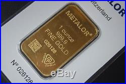 METALOR 1 oz ONE OUNCE 1oz 999.9 FINE solid GOLD BULLION BAR