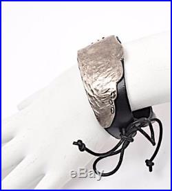 MICHELE LERNER Black Leather Hand Crafted Solid Silver Wings of Desire Cuff