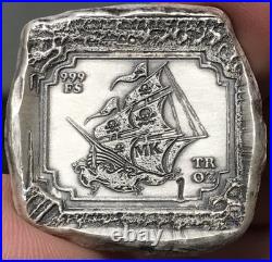 MK BarZ Set Sail for Treasure Pirate Ship Stamped Square 1oz. 999 Silver