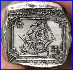MK BarZ Set Sail for Treasure Pirate Ship Stamped Square 1oz. 999 Silver