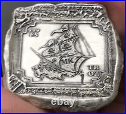 MK BarZ Set Sail for Treasure Pirate Ship Stamped Square 1oz. 999 Silver