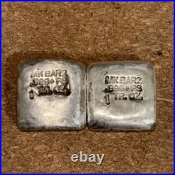 MK Barz 2 X 1 oz Silver Poured. 999 Silver Square BarsDevil/Demon