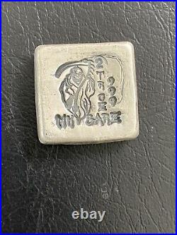 MK Barz 2oz Silver Grim Reaper Square Poured Bar. 999 Collectible Ingot Gift