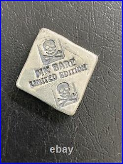 MK Barz 2oz Silver Skull Square Poured Bar. 999 Limited Edition 24/500 Gift