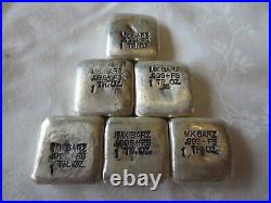 MK Barz 6 x 1 oz Silver Poured Silver Square Bars. 999 Pure Silver