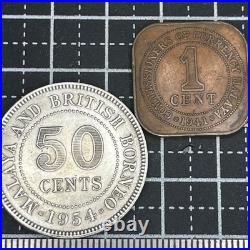 Malaya & British Borneo 1954 50¢ Coin + British Malaya 1941 1¢ Coin Set