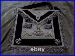Masonic Past Master Silver Bullion Apron withSquare Fringe Satin Pocket NEW
