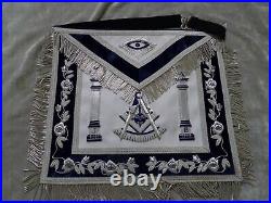 Masonic Past Master Silver Bullion Apron withSquare Pillars Satin Pocket NEW