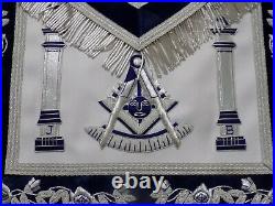 Masonic Past Master Silver Bullion Apron withSquare Pillars Satin Pocket NEW