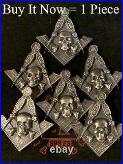 Masonic Square & Compass Skeleton 999 Silver 4.2oz Skull Unique OOAK Locker