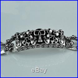 Men's Solid 925 Sterling Silver Bracelet Link Chain Skulls Jewelry 7.7 8.9
