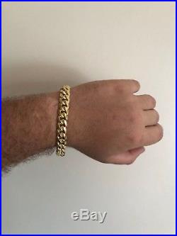 Mens Miami Cuban Link Bracelet 14k Gold Over Solid 925 Sterling Silver 11mm 53g