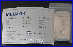 Metalor 100 Grams solid Silver genuine bullion bar