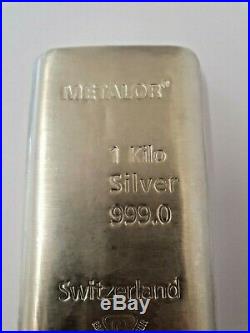 Metalor 1 Kilo Silver 999.0 Bullion Bar Switzerland Solid Silver 1kg Investment