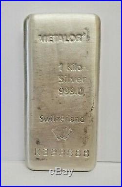 Metalor 1 Kilo Silver 999.0 Bullion Bar Switzerland Solid Silver 1kg Investment