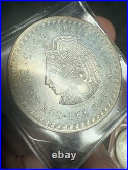 Mexico 5 Pesos Cinco 900 Silver Solid Mexican Coin Cuauhtemoc Lot Of 9 Bullion