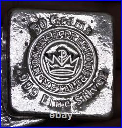 Monarch Precious Metals 50 Gram (1.76 Troy Oz) Silver Square. 999 Fine Silver