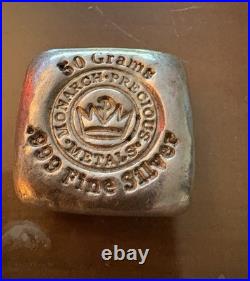 Monarch Precious Metals 50 Grams. 999 Fine Silver Square Bar