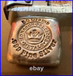 Monarch Precious Metals 50 Grams. 999 Fine Silver Square Bar