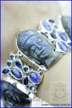 Most Unique Handcrafted Kwan Yin Buddha Labradorite 925 Solid Silver Bracelet