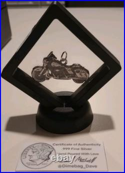 Motorcycle. 999 Fine Silver Hand Pour 20.5 Grams Solid W COA And Display
