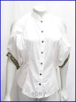 NEW ZAC POSEN White Blouson Bullion Shirt Blouse Embroidered Trim 6 Cotton RARE