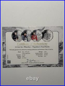 Napoleons Final Battle Solid Pure Silver 3 Coin Set VERY LOW MINTAGE & RARE