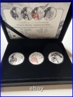 Napoleons Final Battle Solid Pure Silver 3 Coin Set VERY LOW MINTAGE & RARE