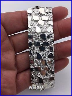 New Solid Sterling Silver 8 Nugget Style Adjustable Bracelet 51.3 grams 21.5 mm