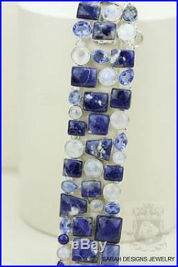 Ohh Yeah! Sodalite Simulated Sapphire Ceylon Moonstone 925 Solid Silver Bracelet