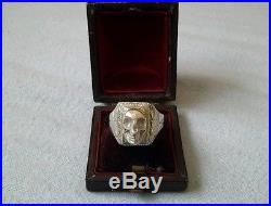 Old Unusual solid Silver Skull Ring Memento Mori Gothic full Hallmarks 1925