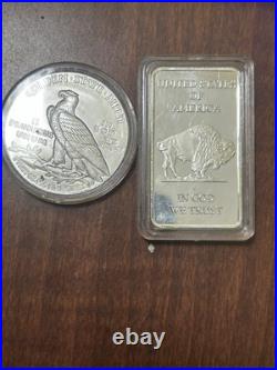 One troy ounce round Indian with eagle and one troy ounce square bar Indian Buff