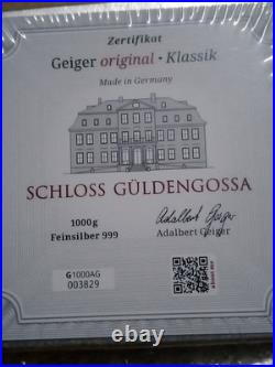 Original 1000g of. 999 silver geiger square bar in original packaging with coa