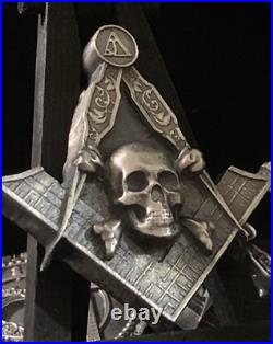 PRESALE Masonic Square & Compass Skeleton 999 Silver 4.3oz Skull Unique OOAK