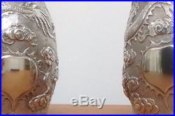 Pair Antique Chinese HEAVY Solid Silver Bracelets BangleS Cuffs Dragons pearls