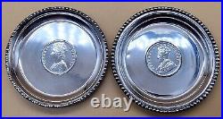Pair of Solid Silver Pin Dishes One Rupee Coins Inset Victoria 1893 George 1919