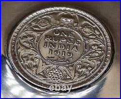 Pair of Solid Silver Pin Dishes One Rupee Coins Inset Victoria 1893 George 1919