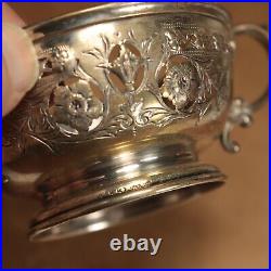 Pair of Sterling Silver Bullion / Soup Cup Holders with Green Stamp Lenox Liners