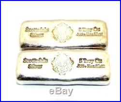 Pair of solid silver ingots, fine purity 0.999+, 5 troy Oz each