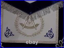 Past Master Masonic Apron Silver Bullion without Square Satin Pocket Wreath NEW